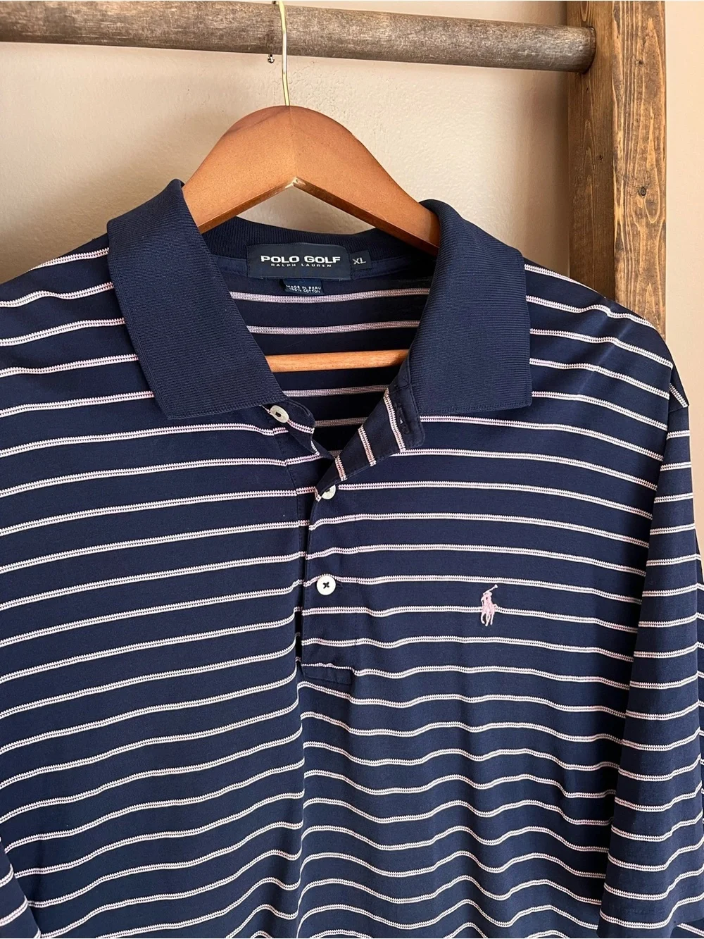 Polo by Ralph Lauren Navy and Pink Stripe Polo Golf Shirt